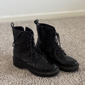 Steve Madden Black Embossed Combat Boots